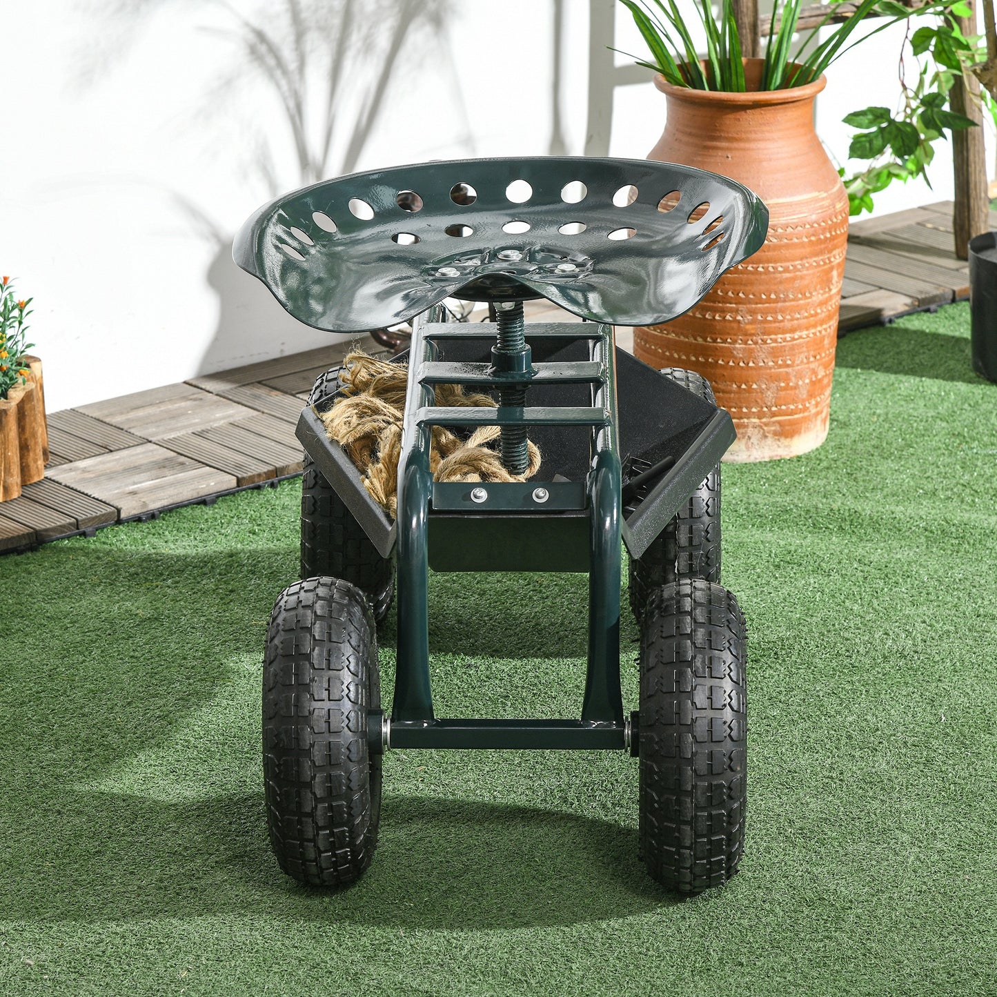 Tuinstoel – Werkstoel – Tuinkruk – Rolstoel Tuin – Zwenkstoel – Hoogte Verstelbaar – Max 150 Kg – Met Opberglade – Groen