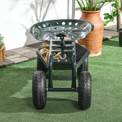 Tuinstoel – Werkstoel – Tuinkruk – Rolstoel Tuin – Zwenkstoel – Hoogte Verstelbaar – Max 150 Kg – Met Opberglade – Groen
