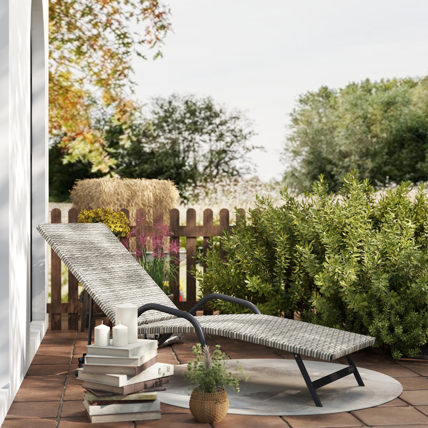 Outsunny Wicker Sun Lounger, Adjustable Reclining Garden Chair, S-Shaped, 4-Level, for Camping Pool Terrace, 156 X 62 X 96 Cm, Brown