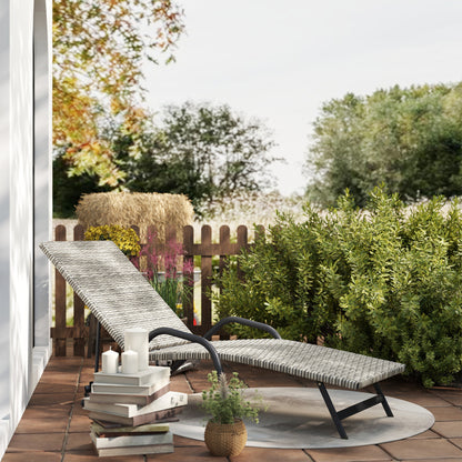 Outsunny Wicker Sun Lounger, Adjustable Reclining Garden Chair, S-Shaped, 4-Level, for Camping Pool Terrace, 156 X 62 X 96 Cm, Brown