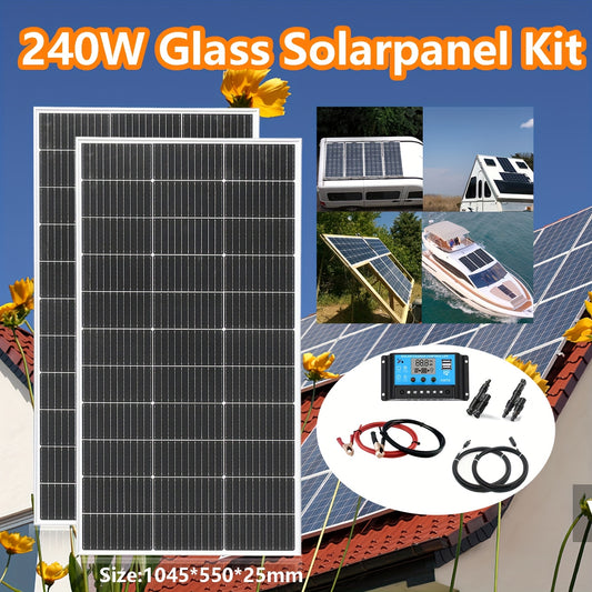 240W Zonnepaneel Kit – Solar Panel Set – Zonnestroomsysteem – Offgrid Solar Systeem – Caravan Zonnepaneel – Monokristallijn Hoog Rendement – Inclusief 20A PWM Laadregelaar