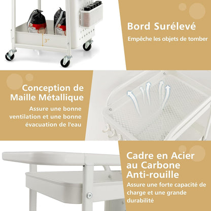 3-laags Opbergtrolley – Opbergwagen – Werkplaatstrolley – Opbergkar – Opbergrek – Met 2 Pegboards & 2 Mandjes – Stevig Koolstofstaal & 4 Wielen met Rem