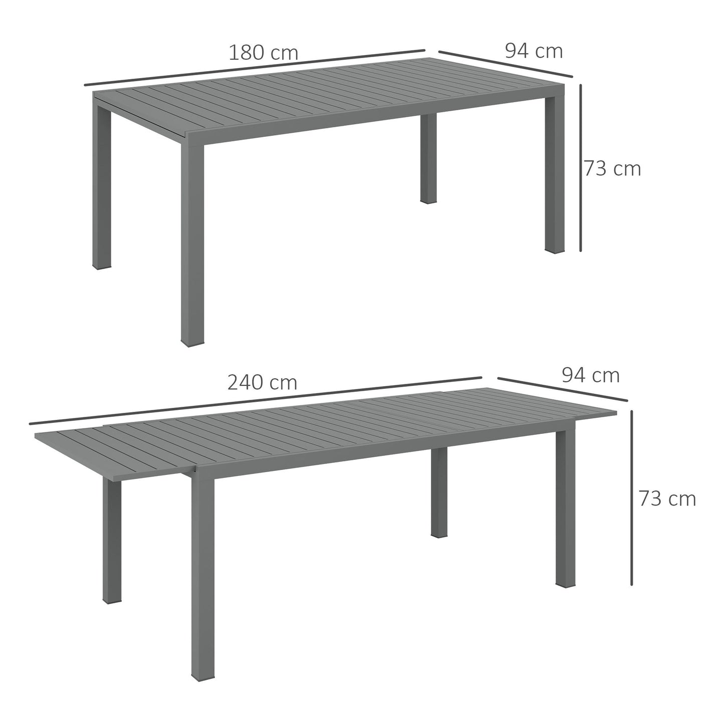 Uitbreidbare Aluminium Tuintafel – Tuinset Tafel – Uitschuifbare Eettafel – Terrastafel – Buiten Tafel – Donkergrijs – 180-240 cm Lengte – Weerbestendig Thermisch Gelakt