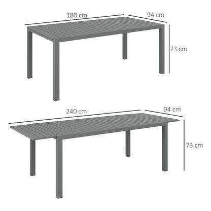 Uitbreidbare Aluminium Tuintafel – Tuinset Tafel – Uitschuifbare Eettafel – Terrastafel – Buiten Tafel – Donkergrijs – 180-240 cm Lengte – Weerbestendig Thermisch Gelakt