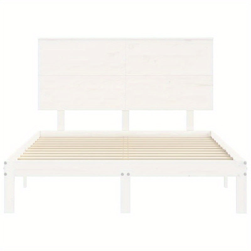 Modern Minimalist Small Double Bed Frame with Headboard - Solid Hardwood Construction, Easy Assembly, Space-Saving Design for Guest Rooms, Studios, Apartments - Durable Bed Furniture Neutral White Finish, Bed Room Decor And A