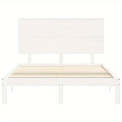Modern Minimalist Small Double Bed Frame with Headboard - Solid Hardwood Construction, Easy Assembly, Space-Saving Design for Guest Rooms, Studios, Apartments - Durable Bed Furniture Neutral White Finish, Bed Room Decor And A