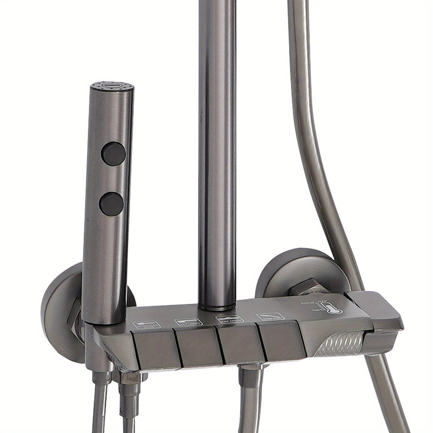 TOOL1SHOOO Modern Wall-Mounted Shower System with 4--1 Spray Functions, Adjustable Temperature Control, & PVD Coated Brass - High-Pressure Rain, Handheld with Pulse/Rain/Mix Modes, Water-Saving Design for Contemporary Bathroo