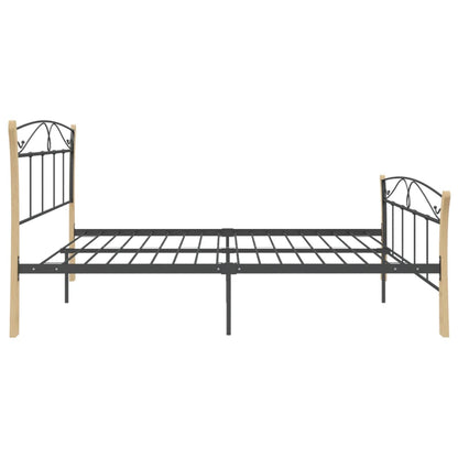 Bedframe – Bedframe Metalen Frame – Tweepersoonsbed – Bedombouw – Slaapbank – 120x200 cm – Gepoedercoat Staal – Donker Hout Accent