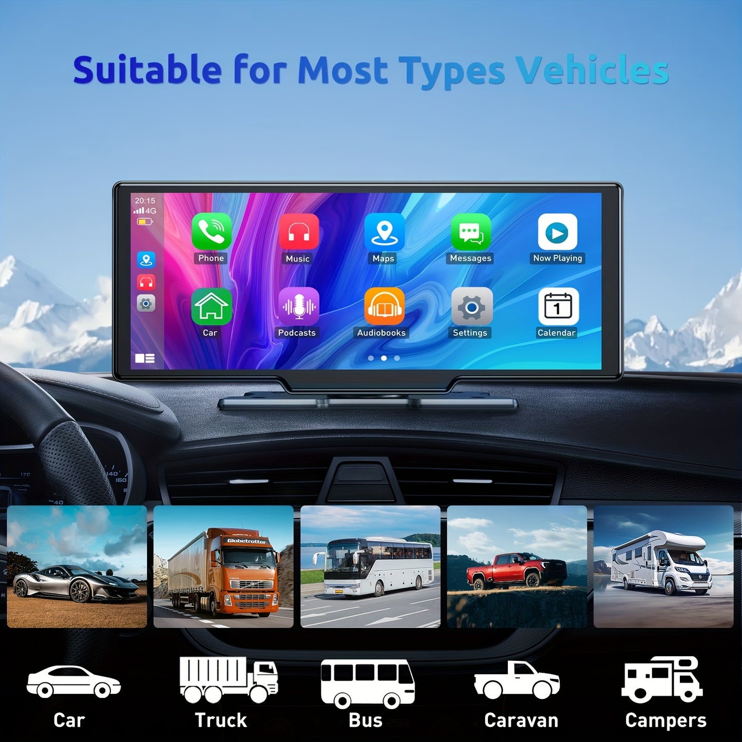 Dashcam – Auto Camera – Multimediasysteem – Recorder – Achteruitrijcamera – 10,26 Inch IPS Touchscreen – 4K Voorcamera & 1080p Achtercamera – Draadloze CarPlay & Android Auto – 64GB Geheugenkaart