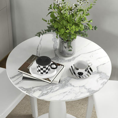 Ronde Eettafel – Witte Tafel – Eettafel Rond – Compacte Eettafel – Moderne Tafel – 70x74 cm – Gepoedercoat Stalen Frame – Krasbestendig Melamine Blad
