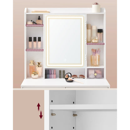 Toilettafel – Kaptafel – Make-up Tafel – Opmaaktafel – Dressoir – Verstelbare LED Verlichting – Wolkenwit MDF 40x97,5x145 cm