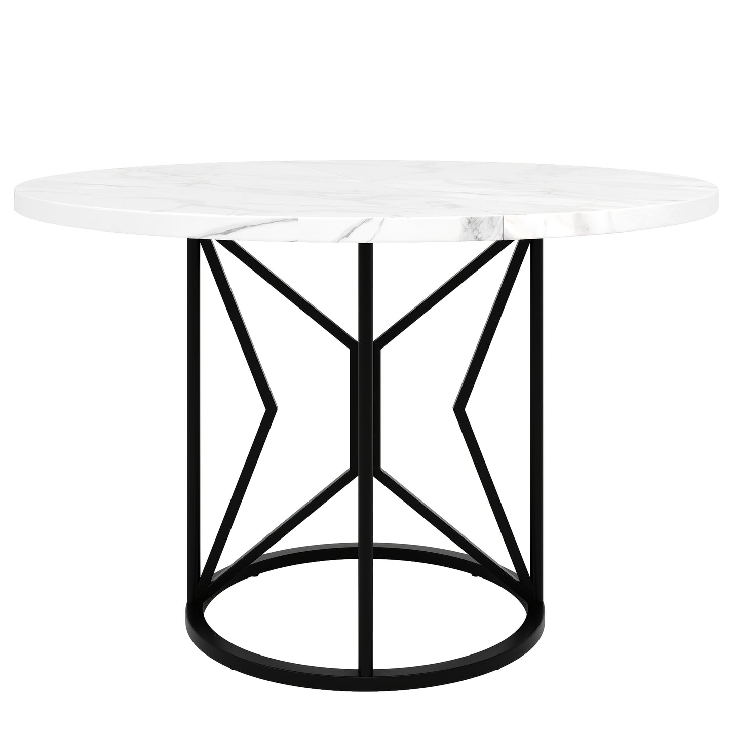 Ronde Eettafel – Ronde Tafel – Keukentafel – Salontafel – Tafeltje – Metalen Geometrische Poten – Marmeren MDF Blad Gouden Finish 100x100x76 cm
