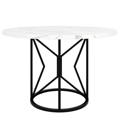 Ronde Eettafel – Ronde Tafel – Keukentafel – Salontafel – Tafeltje – Metalen Geometrische Poten – Marmeren MDF Blad Gouden Finish 100x100x76 cm
