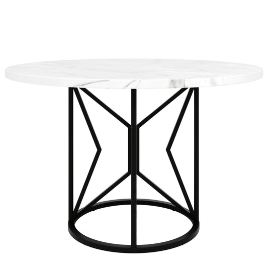 Ronde Eettafel – Ronde Tafel – Keukentafel – Salontafel – Tafeltje – Metalen Geometrische Poten – Marmeren MDF Blad Gouden Finish 100x100x76 cm