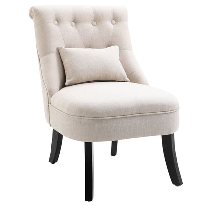 Fauteuil – Relaxstoel – Loungestoel – Zetel – Loungefauteuil – Vintage Design – Massief Rubberhouten Poten – Afneembare Wasbare Hoes – 52,5x69x77 cm – Linnenlook Bekleding – Rugkussen voor Lendensteun