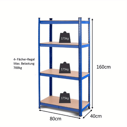 Heavy-Duty Stelling – Opslagrek – Metaal Rek – Werkplaats Rek – Kelder Rek – 720 Kg Draagkracht – 80 x 40 x 160 cm – Boltless Montage