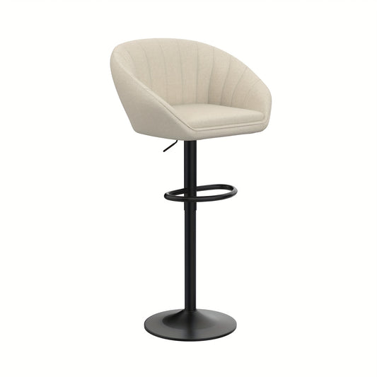 Barstoel – Barkruk – Barstoel Kruk – Barstoelen – Keukenstoel – Set Van 2 – Linnen Stof – Draaibaar Met Voetsteun – Verstelbare Hoogte – Beige