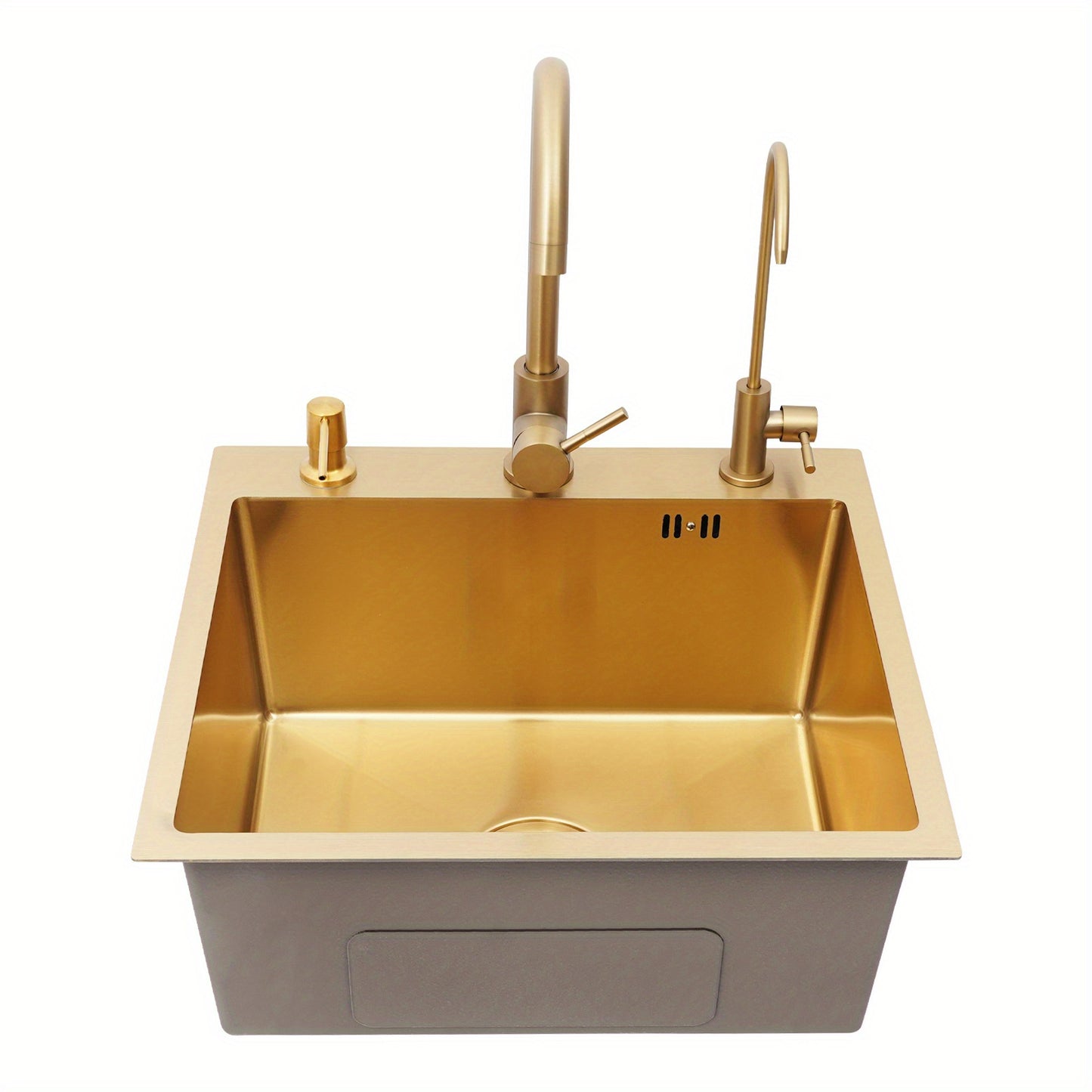 Gouden Keukenspoelbak – Spoelbak RVS – Keukenspoelbak Enkel – Ondermontage Spoelbak – Opbouwspoelbak – 50x45 cm Grootte – Anti-Corrosie Nano-Coating & Geluiddempend Matje