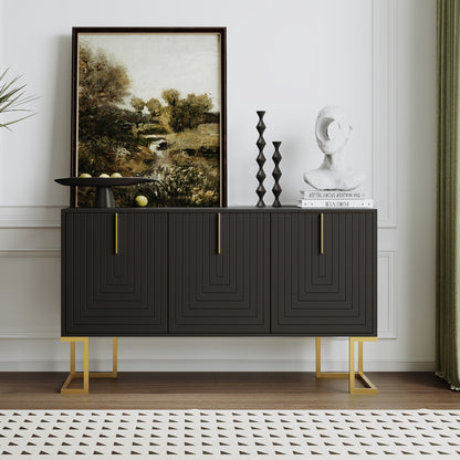 Dressoir – Sideboard – Opbergkast – Buffettafel – Ladekast – Donkergrijs Met Gouden Accenten – U-Vormige Deuren – Verstelbare Planken – Duurzaam Niet-Houten Materiaal
