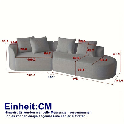 Oversized Hoekbank – Modulaire Bank – L-vormige Sofa – Grote Zithoek – Grijze Stoffen Bank – Comfortabele Wolkvormige Rugleuning – Stevig Houtvrij Frame