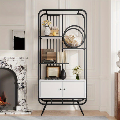 Metalen Kast – Opbergkast – Archiefkast – Draaideurkast – Kantoorkast – Wit/Zwart – 80x30x180 cm – Dubbele Deuren Met 3 Planken – Hoge Metalen Poten