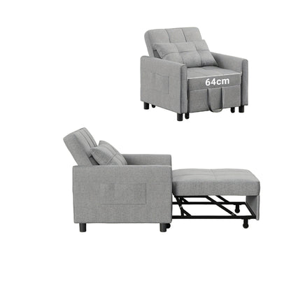 3-in-1 Sleeping Chair Sofa Bed, Convertible Chair With Bed Function, Sofa Bed With Cushion And Side Pocket, Armchair With Sleep Function For Small Apartment (Dark Grey, Light Grey)