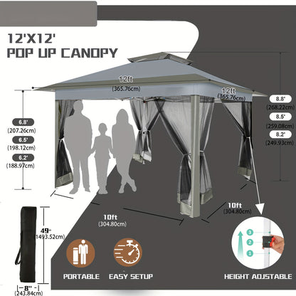 Pop-up Partytent – Vouwtent – Gazebo – Tuinent – Buitentent – Donkergrijs – Automatisch Openen – Muskietennet – 3,6x3,6 Meter – Lichtgewicht Stalen Frame
