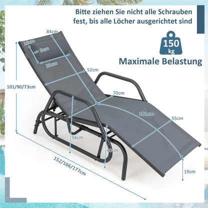 Zweefstoel – Loungestoel – Tuinstoel – Ligstoel – Relaxstoel – 3-Voudig Verstelbare Rugleuning – Ademend Snel Droog Stof – Grijs