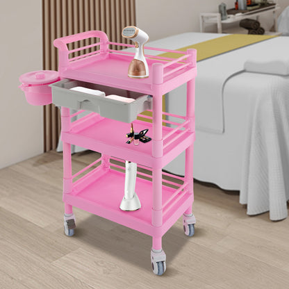Beauty Trolley – Make-up Koffer – Schminkkoffer – Cosmetica Koffer – Opbergtrolley Roze – 3 Laags Met Lade – Mobiele Opbergruimte – 100 Kg Draagvermogen