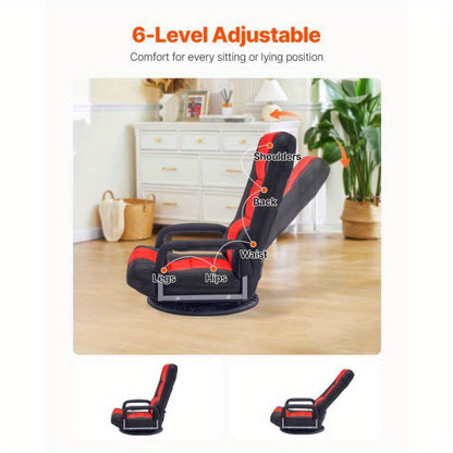 Adjustable Floor Gaming Chair with 360° Swivel, Heavy-Duty Non-Electric Construction, Memory Foam Cushion & Ergonomic Armrests - Foldable design, Easy-Clean Acetate Fabric for Gamers, Home Office, Living Room - Space-Saving