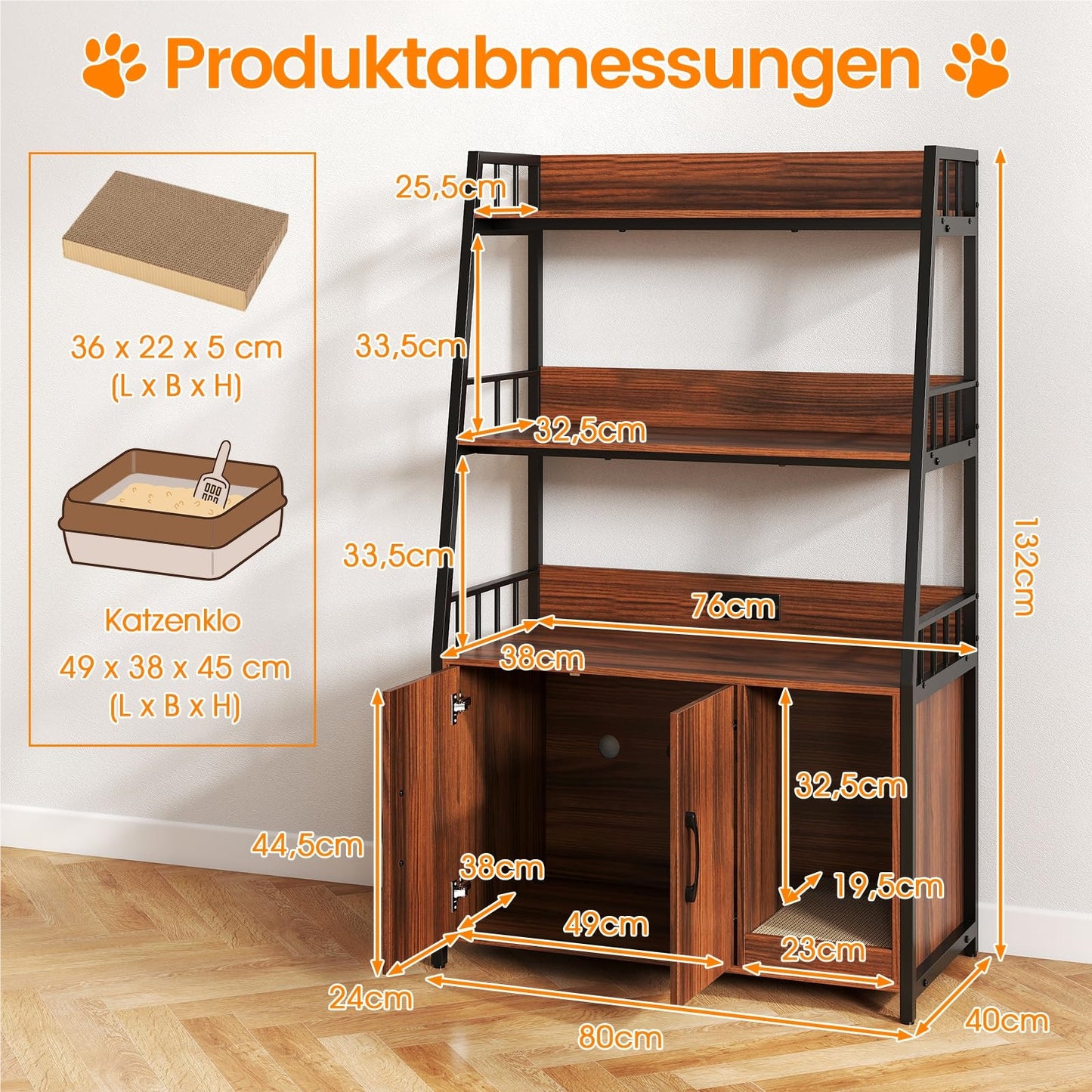 Kattenkast – Kattenhuis – Kattenmeubel – Kattenbakkast – Kattentoilet – Walnootkleur – Geïntegreerd Oplaadstation – Ventilatie Tegen Geurtjes