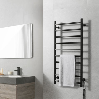 Elektrische Handdoekwarmer – Handdoekradiator – Handdoekdroger – Badkamerradiator – Wandmontage – Mat Zwart – 10 Stangen – Instelbare Timer & 5 Warmtestanden