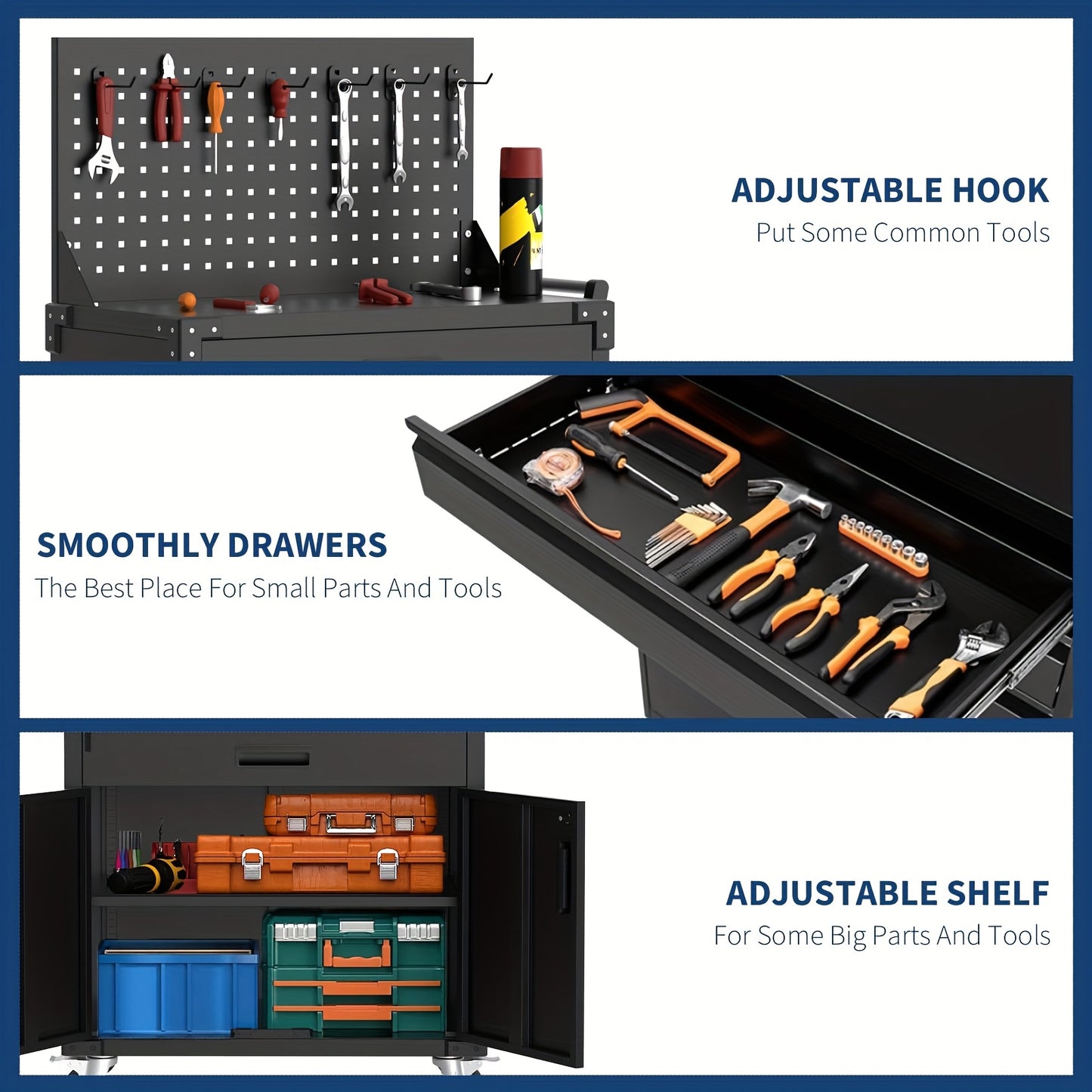 Gereedschapswagen – Werkplaatswagen – Gereedschapskast – Rolwagen – Toolcabinet – Zwaar Stalen Constructie – Verstelbare Planken & Pegboard