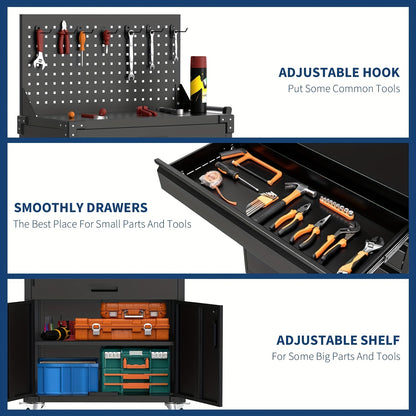 Gereedschapswagen – Werkplaatswagen – Gereedschapskast – Rolwagen – Toolcabinet – Zwaar Stalen Constructie – Verstelbare Planken & Pegboard
