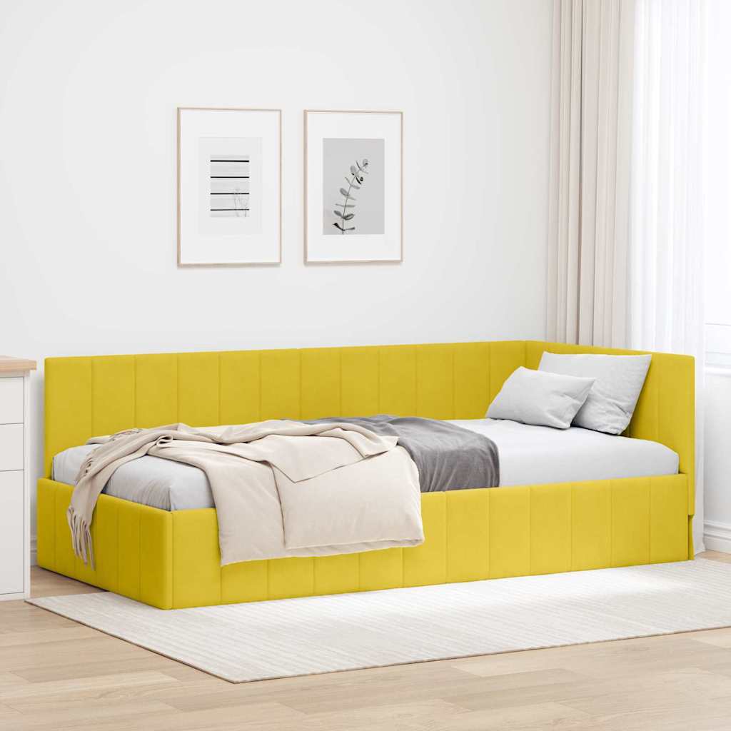 Bedframe – Bedbodem – Ledikant – Slaapbank – Eenpersoonsbed – Gele Fluwelen Bekleding – 90x190 cm Stevig Spaanplaat