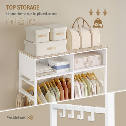 Open Kledingkast – Open Garderobekast – Kledingrek – Dressoir – Opbergkast – Wit – Met 4 Houten Lades – Stevig Metaal & MDF – Moderne Strakke Vormgeving – 100x43x185 cm – Vloerstaand