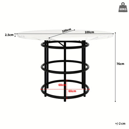 Round Dining Table (100×100×76cm), Kitchen and Coffee Table for 4-6 People, Suitable as a Marble Top with MDF Base in Black Finish, Sement Metal Plus Additional Chair Table, Modern Kitchen Table with Chairs, Extendable Dini