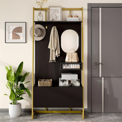 Multifunctionele Kast – Kledingkast – Schoenenbank – Spiegelkast – Opbergkast – Vrijstaand – Geen Montage – Ruimtebesparend – Duurzaam Niet-Houten Materiaal – Zwart