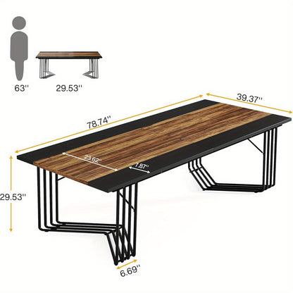 Vergadertafel – Bureautafel – Seminartafel – Kantoortafel – Trainingstafel – Rustiek Bruin Zwart – Geometrisch Metalen Frame – 200x100 cm Groot Werkblad