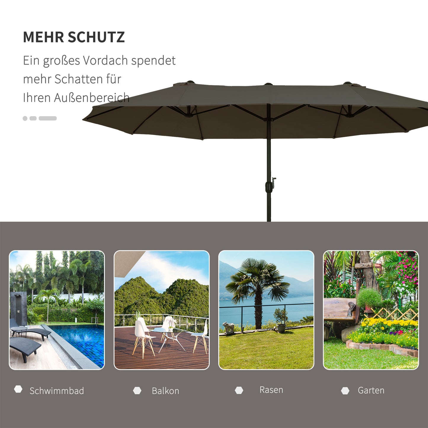 Grote Ovale Parasol – Zonnescherm – Terrasparasol – Dubbele Parasol – Marktparasol – Handzwengel – Lichtbruin Polyester – Windbestendig & XXL Schaduw