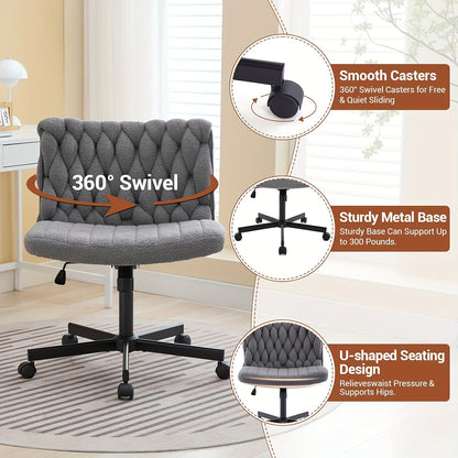 Bureaustoel – Werkstoel – Kantoorstoel – Draaistoel – Bureaustoel Grijs – Ergonomische Zitting Met Memory Foam – Verstelbare Zithoogte Met 360° Draaibare Zitting