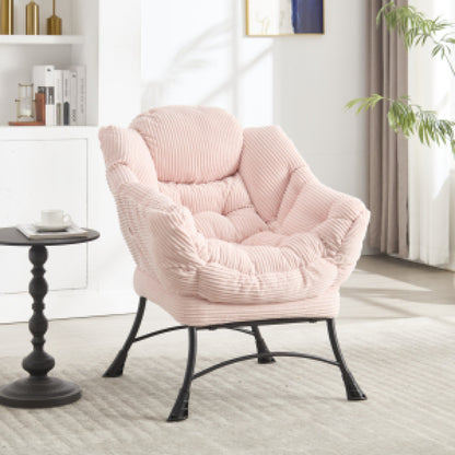 Loungestoel – Fauteuil – Relaxstoel – Zitzak – Accentstoel – Met Voetenbank – Ergonomisch Design – Stevig Stalen Frame – Roze & Zwart – Compact & Comfortabel