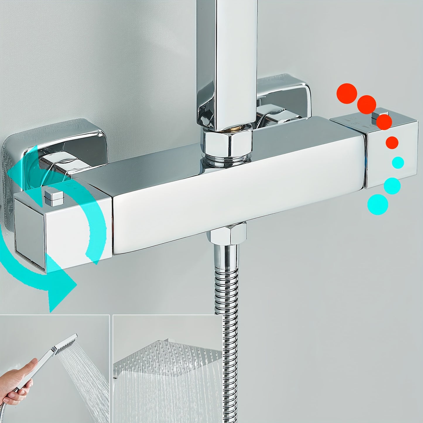 Regendouche Set – Douchekop – Handdouche – Douchekraan – Douchekraan Met Dubbele Hendel – Roestvrij Staal – Ultradunne Regendouche – Moderne Wandmontage