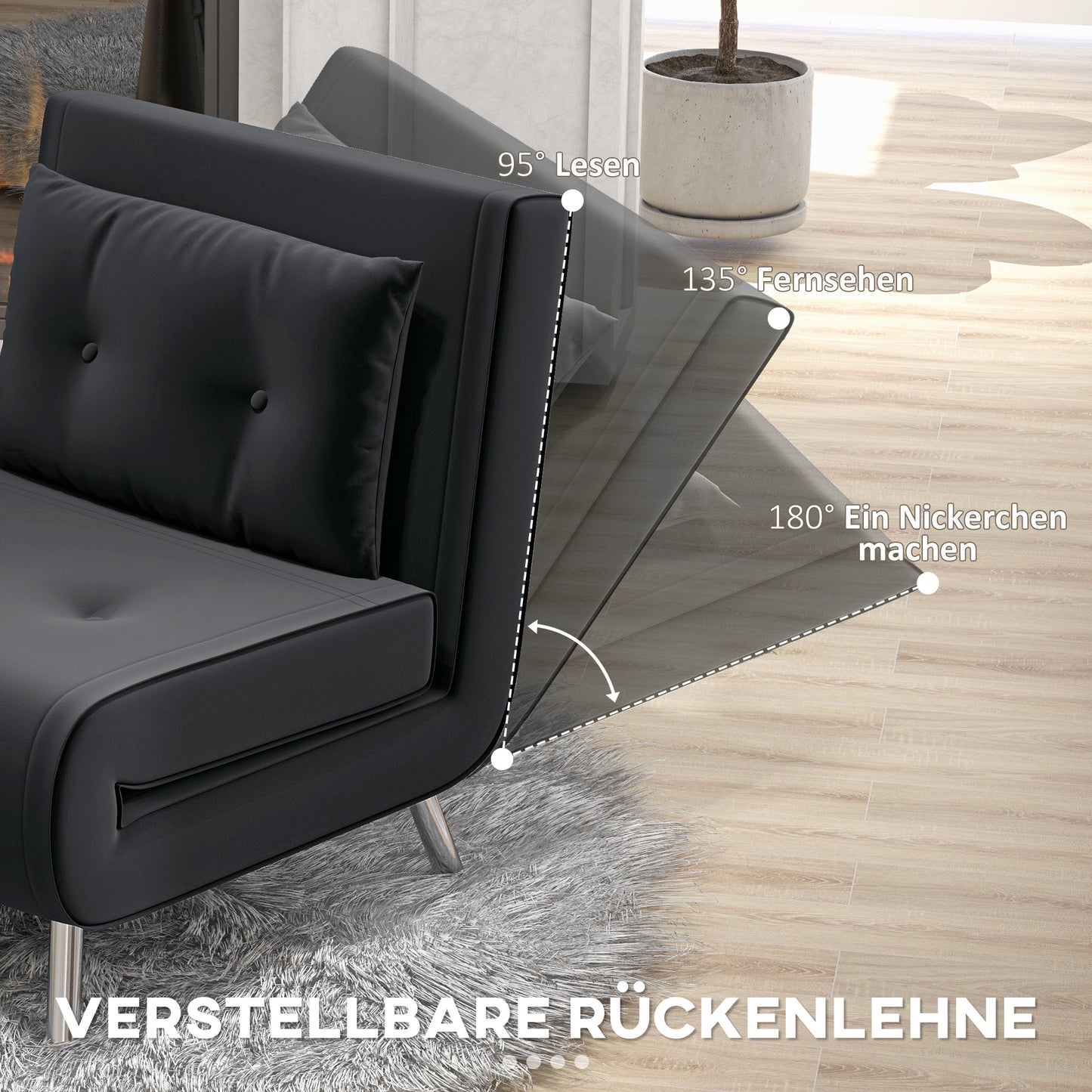 Slaapfauteuil – Relaxstoel – Bedfauteuil – Gastenbed – Velours Fauteuil – Donkergrijs – 3-stand Verstelbare Rugleuning – Compact 77x88x83 cm