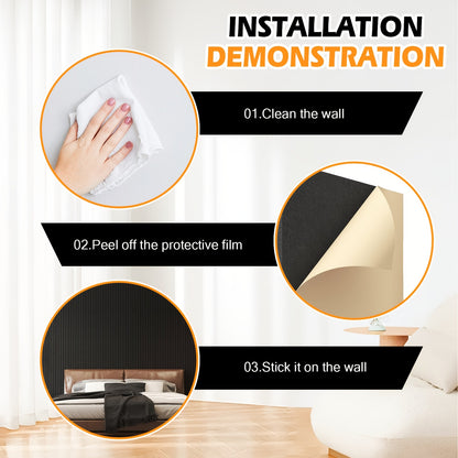 4pcs EUNEWR Black Wood Wall Panels, 47, 5.08cm x 23, 157.48cm - Sound Absorbing, Diffusion Panels for Home Office & Cinema, PVC Material, 20kg/m²-25kg/m² Density, Easy Installation with Adhesive Strips, Soundproof Wall Pane