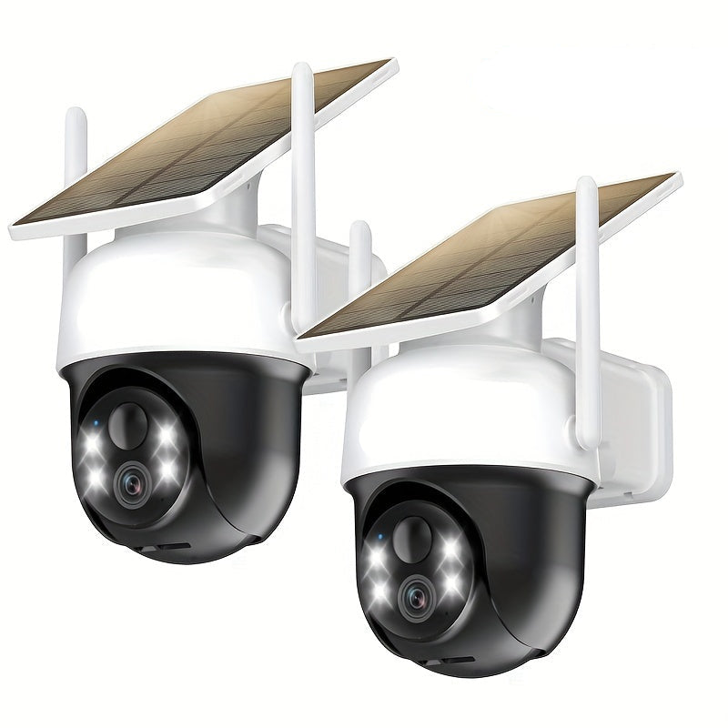 Draadloze Beveiligingscamera – Zonne-energie Camera – Outdoor Camera – 2K Resolutie – 360 Graden Panoramisch Zicht – Helder Kleurnachtzicht - set van 2 Stuks