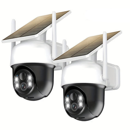 Draadloze Beveiligingscamera – Zonne-energie Camera – Outdoor Camera – 2K Resolutie – 360 Graden Panoramisch Zicht – Helder Kleurnachtzicht - set van 2 Stuks