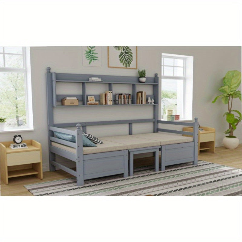 Multifunctionele Slaapbank – Logeerbank – Bedbank – Slaapbed – Studiebank – 200x90 cm – 2-in-1 Ontwerp Met Opbergrek – Comfortabele Grijze Kussens