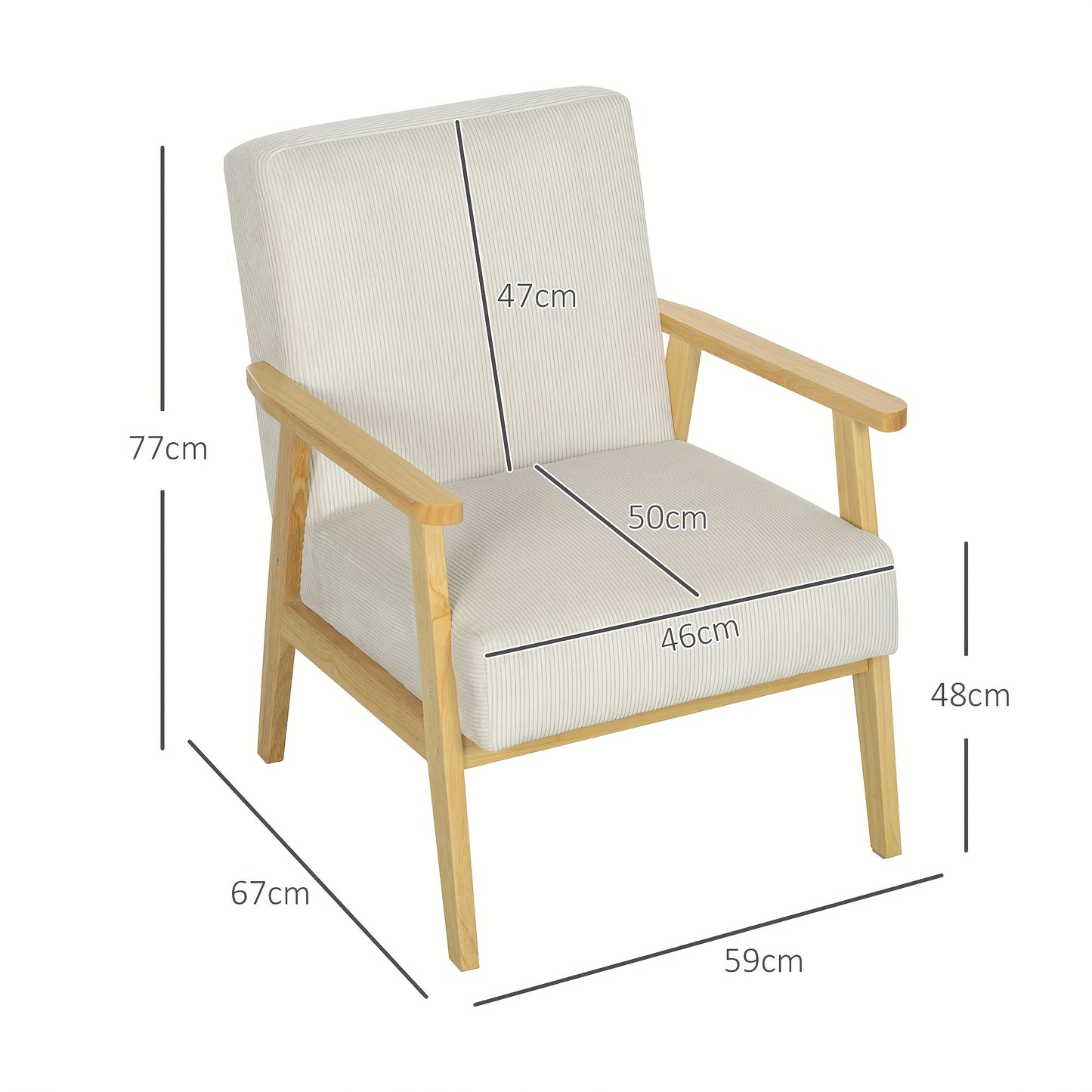 Fauteuil – Relaxstoel – Zithoekstoel – Loungefauteuil – Armstoel – Corduroy Stof – Houten Poten – Crème Kleur