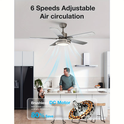 Plafondventilator – Ventilator – Plafondventilator Met Licht – Koeling – Woonkamerventilator – 52 Inch Zwart – 6 Snelheden – Reversibele DC Motor